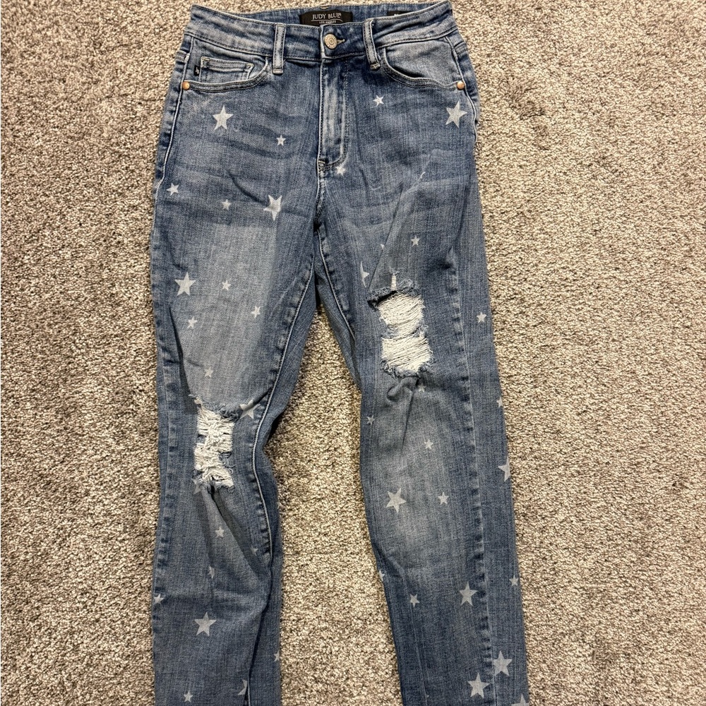 Judy Blue Starry Boyfriend Jeans - Blue